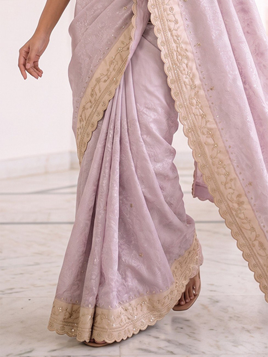 Levender Pure Kanjivarm Silk Embroidery Wedding Reception Party Festival Casual Heavy Border Sarees