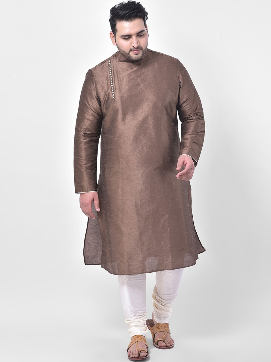 Light Auburn Brown Dupion Silk Festival Plain Kurta