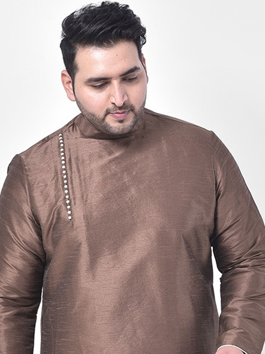 Light Auburn Brown Dupion Silk Festival Plain Kurta