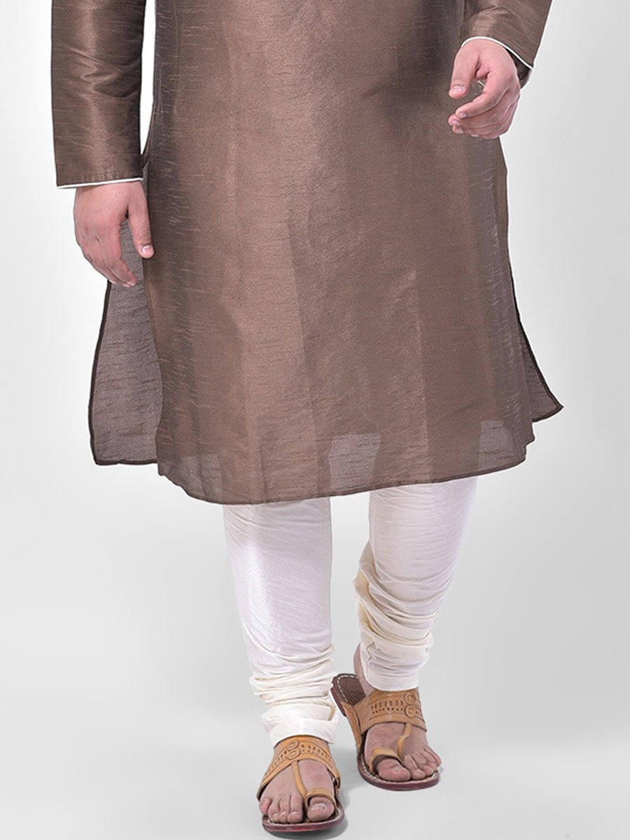 Light Auburn Brown Dupion Silk Festival Plain Kurta