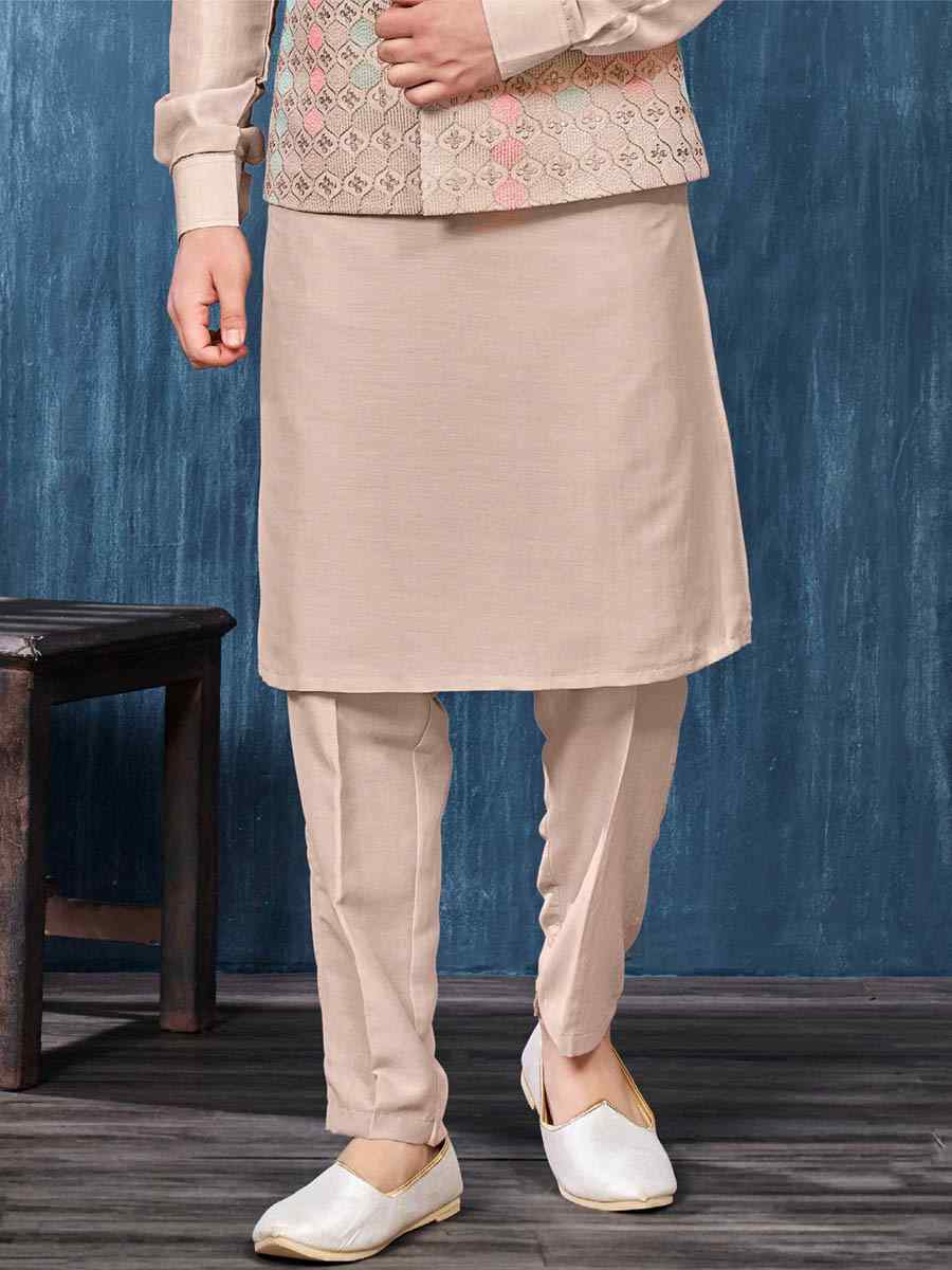 Light Beige Art Banarasi Silk Woven Festival Wedding Kurta