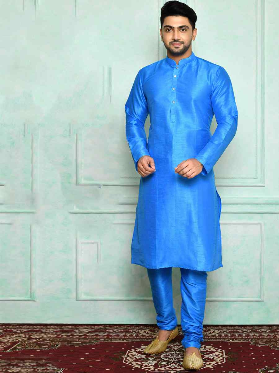 Light Blue Art Silk Woven Festival Kurta