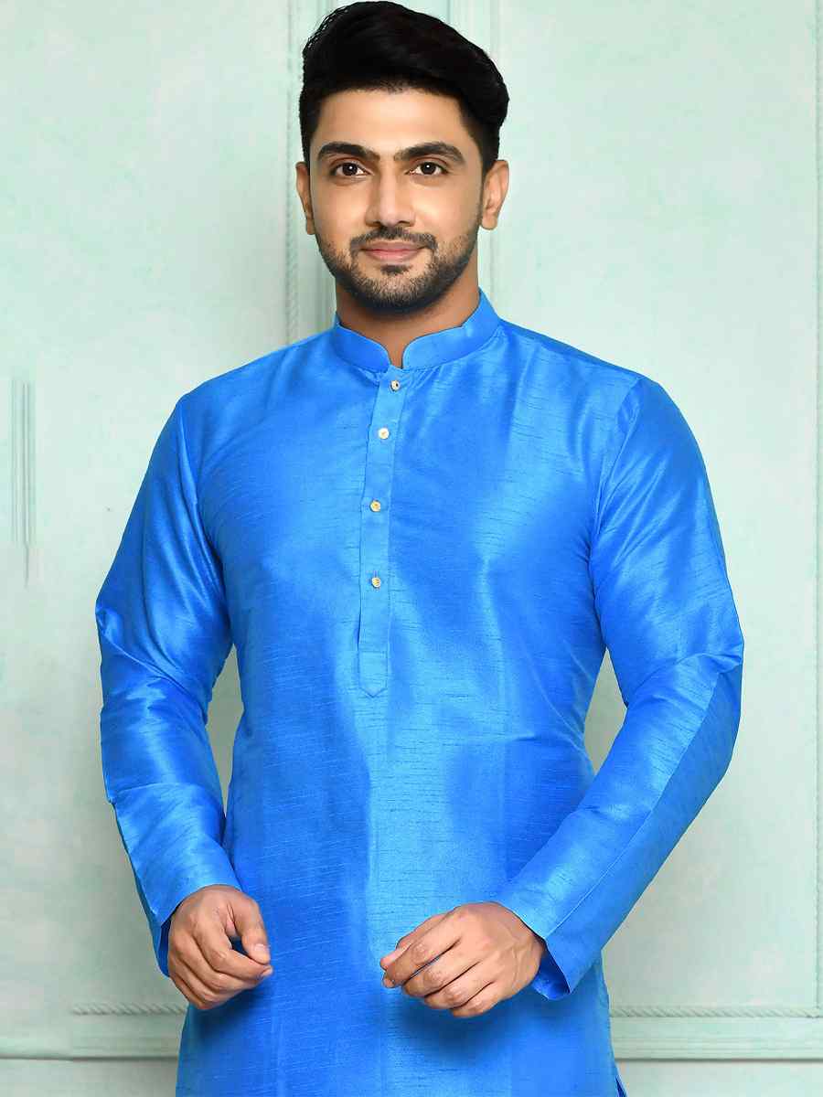 Light Blue Art Silk Woven Festival Kurta