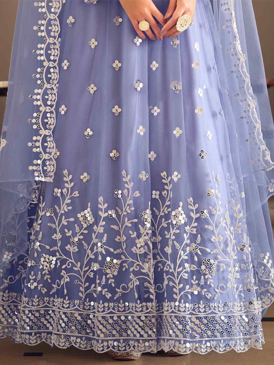 Light Blue Butterfly Net Embroidered Festival Party Anarkali Salwar Kameez