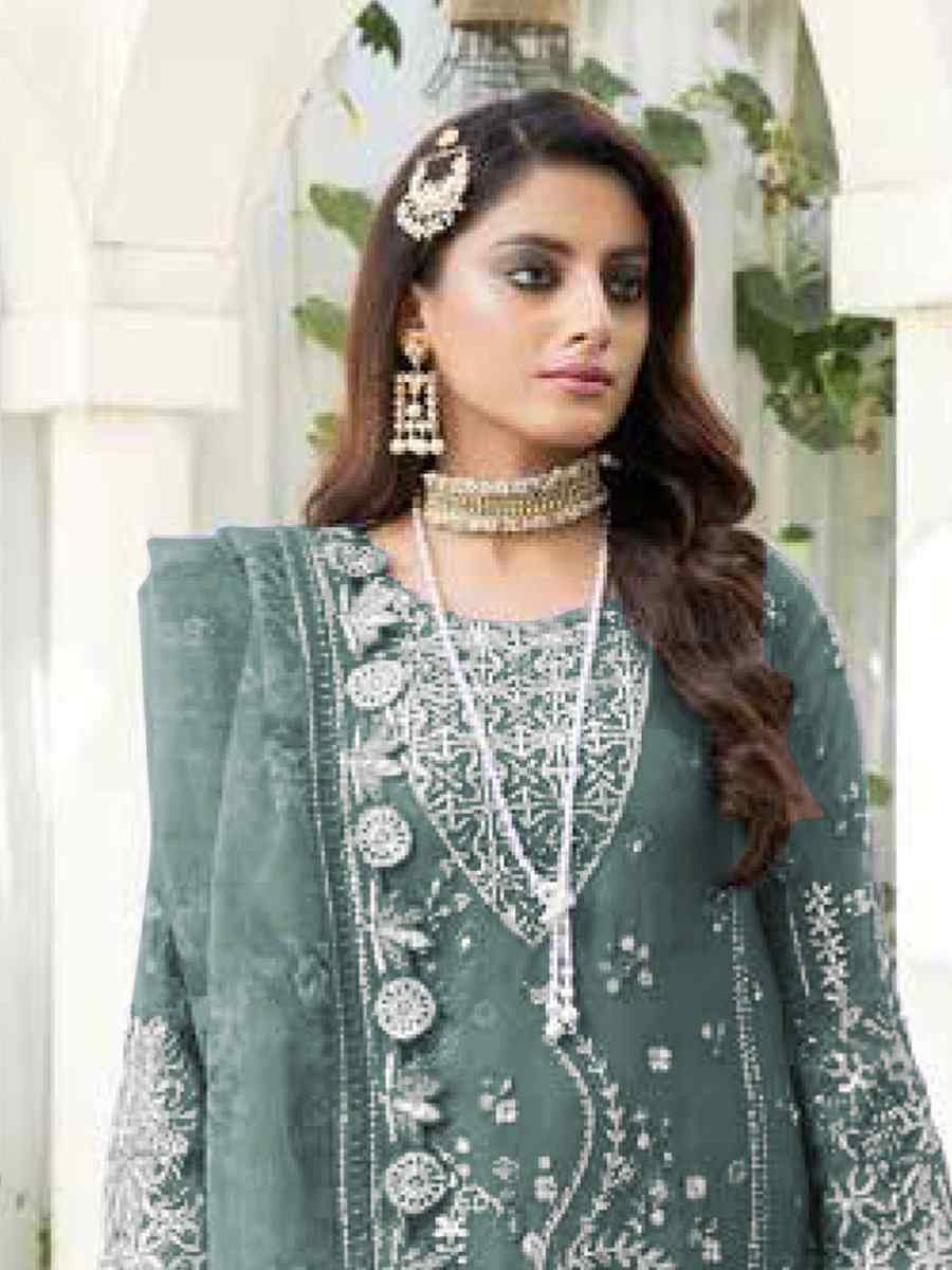 Light Blue Faux Georgette  Embroidered Festival Wedding Pant Salwar Kameez