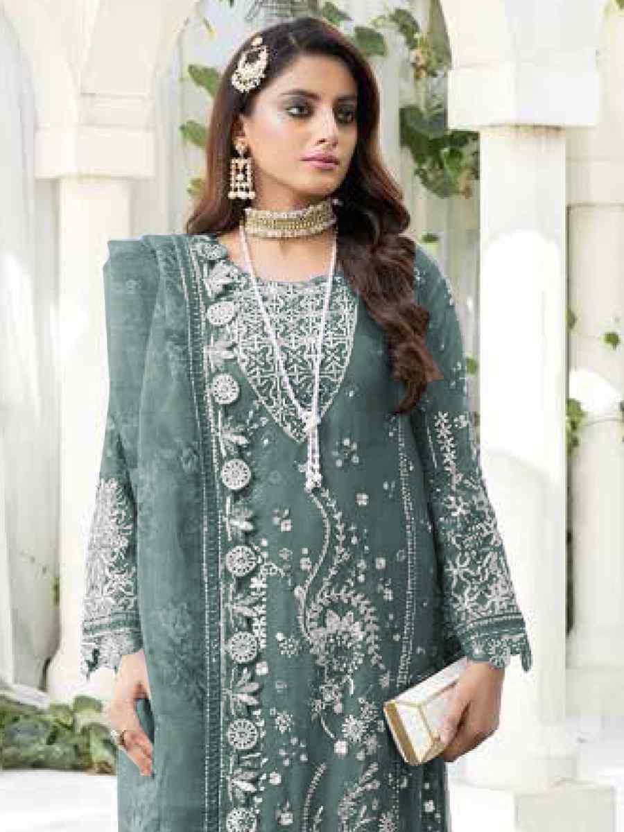 Light Blue Faux Georgette  Embroidered Festival Wedding Pant Salwar Kameez
