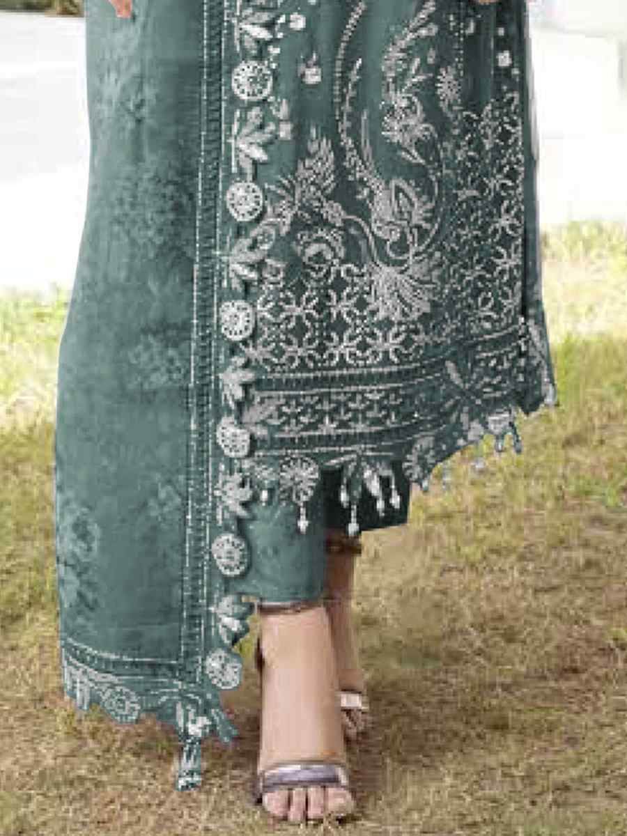 Light Blue Faux Georgette  Embroidered Festival Wedding Pant Salwar Kameez