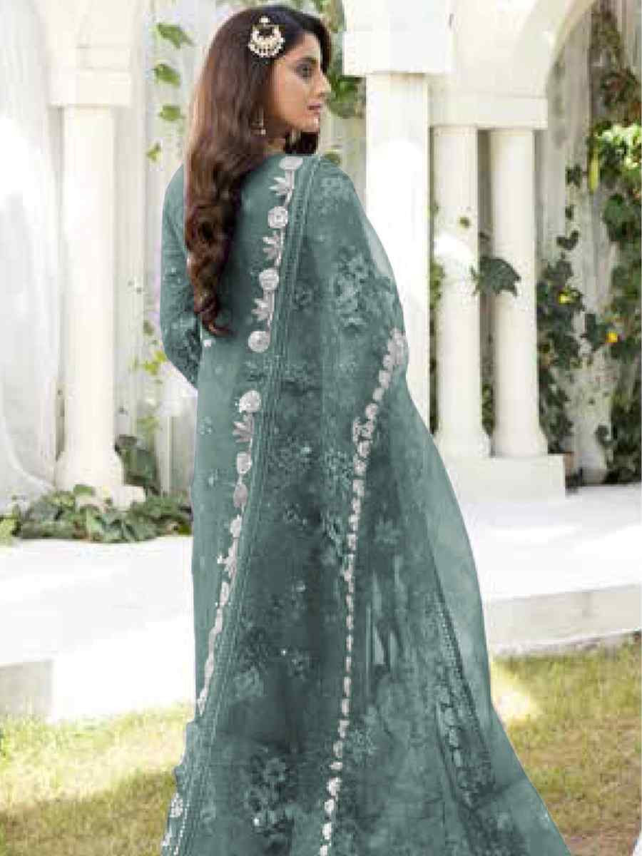 Light Blue Faux Georgette  Embroidered Festival Wedding Pant Salwar Kameez
