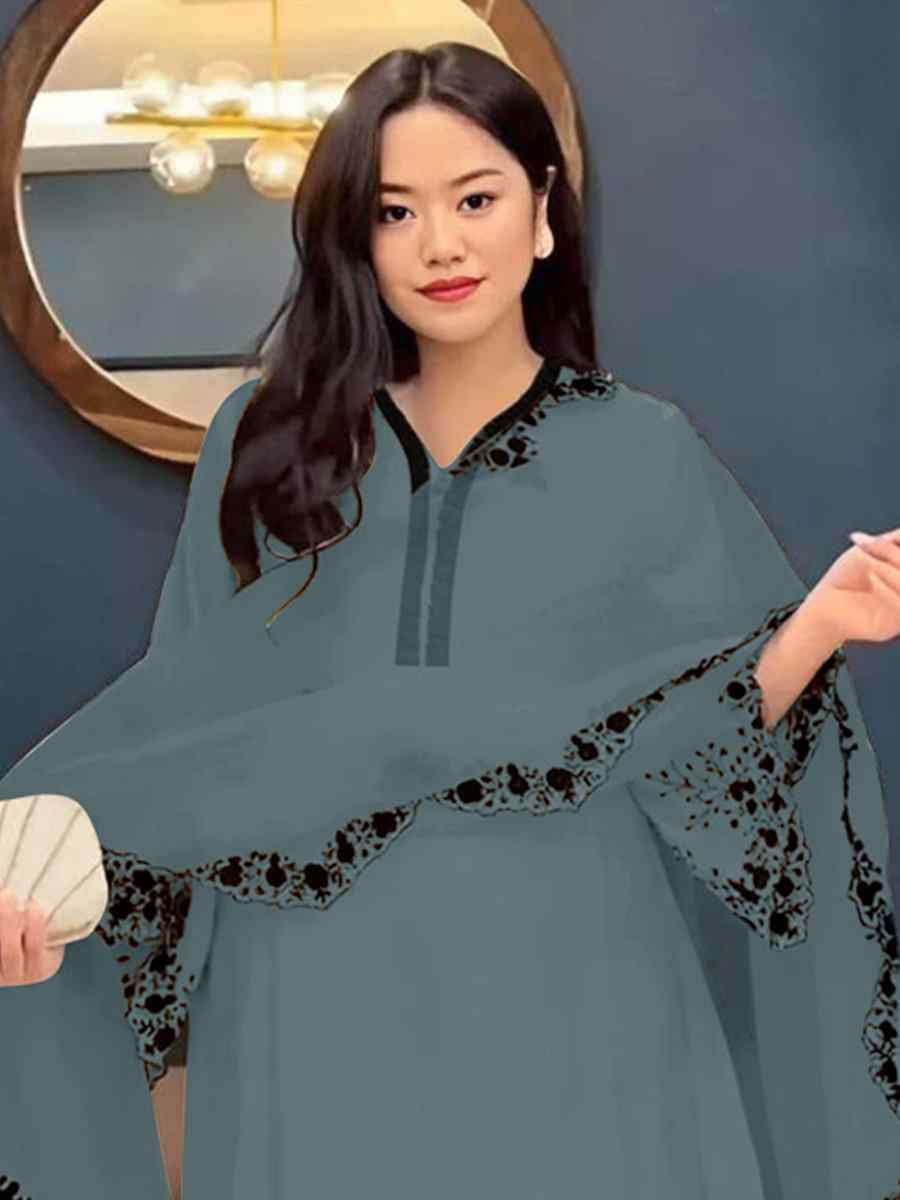 Light Blue Faux Georgette Embroidered Party Casual Ready Palazzo Pant Salwar Kameez