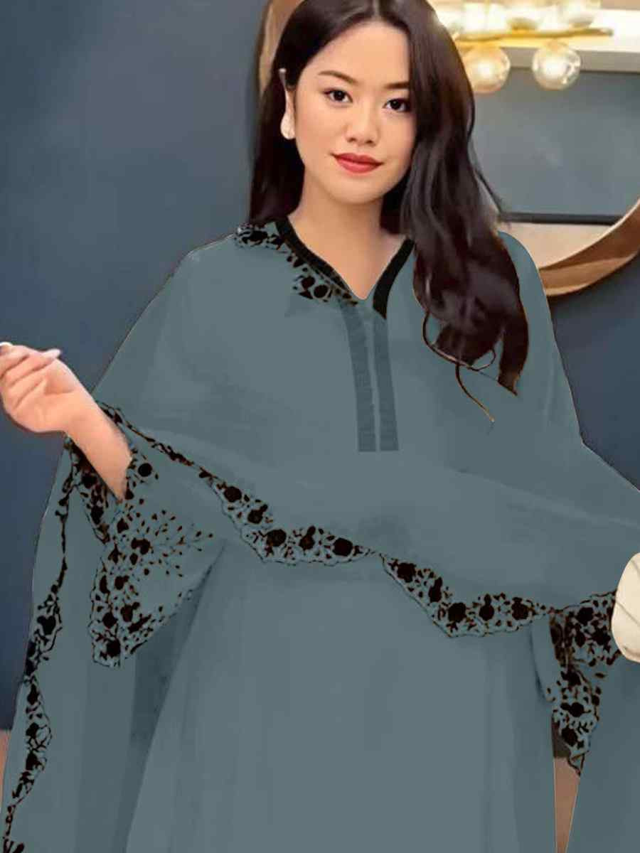 Light Blue Faux Georgette Embroidered Party Casual Ready Palazzo Pant Salwar Kameez