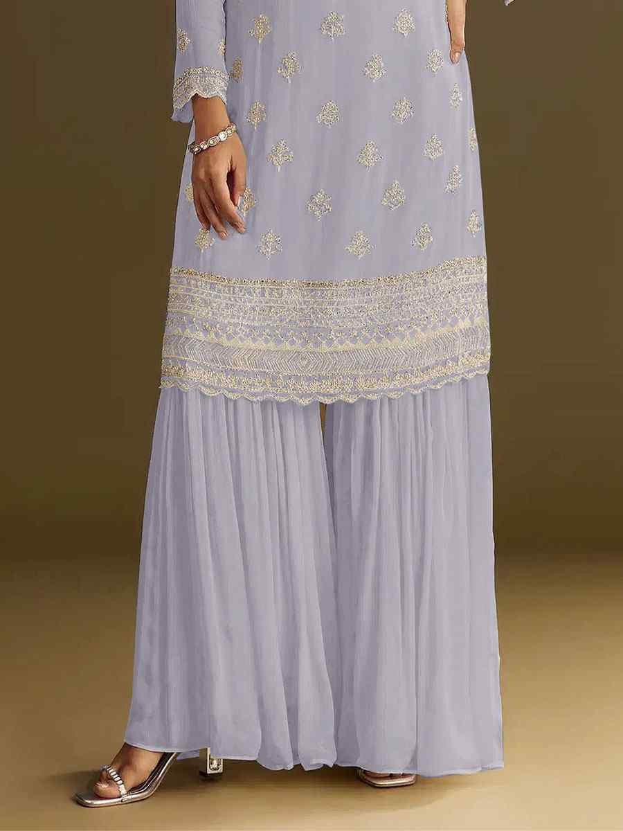 Light Blue Heavy Chinon Embroidered Festival Wedding Sharara Pant Salwar Kameez