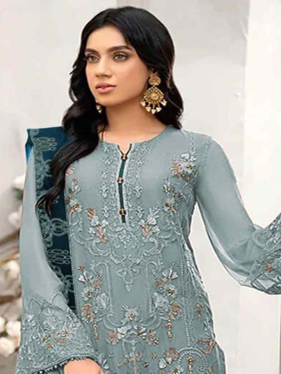 Light Blue Heavy Fox Georgette Embroidered Festival Casual Pant Salwar Kameez
