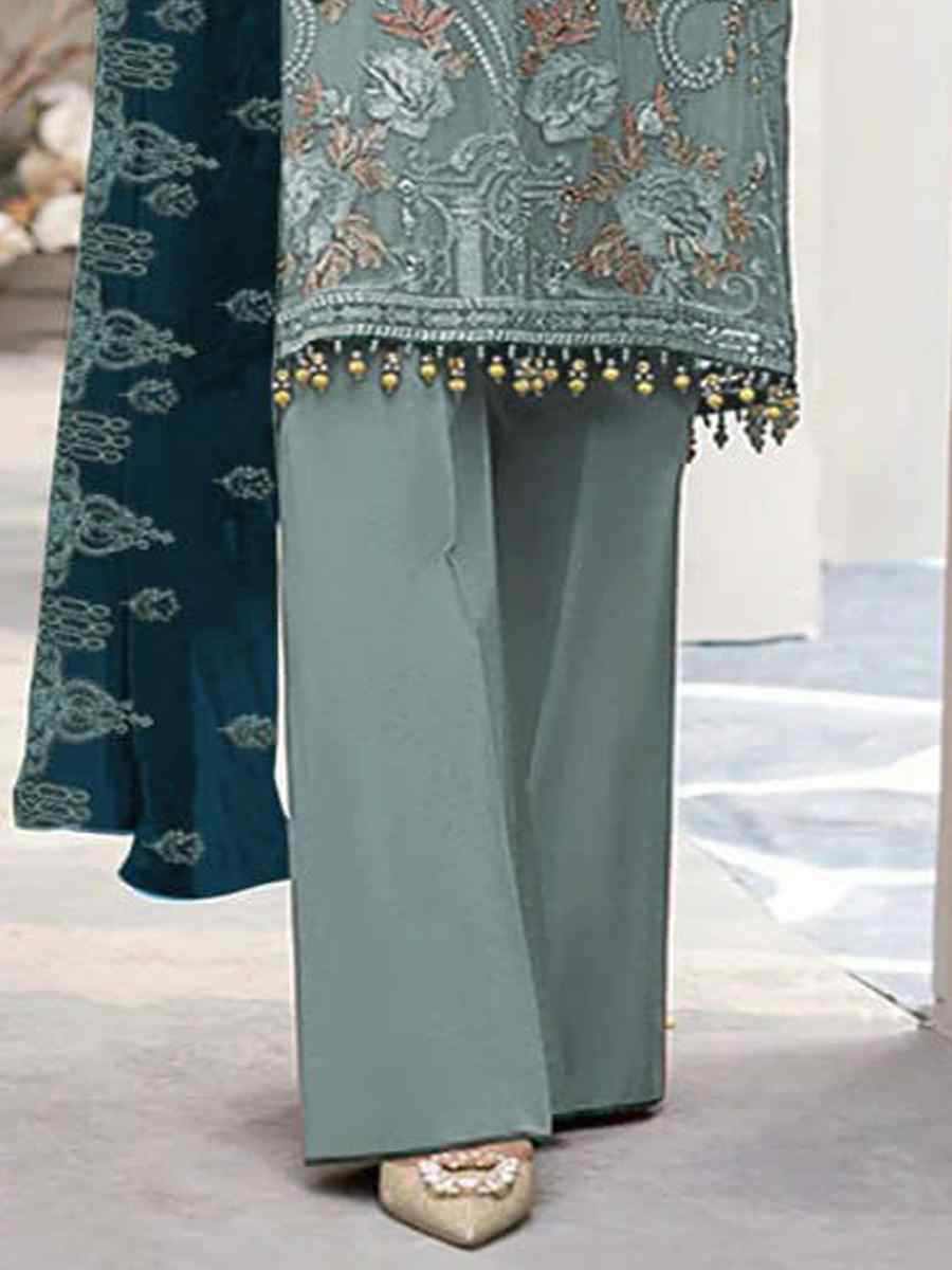 Light Blue Heavy Fox Georgette Embroidered Festival Casual Pant Salwar Kameez