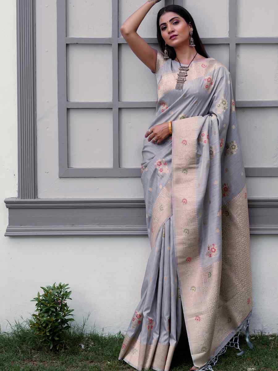 Light Blue Katan Silk Handwoven Wedding Festival Heavy Border Saree