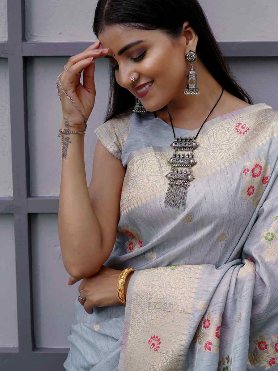 Light Blue Katan Silk Handwoven Wedding Festival Heavy Border Saree