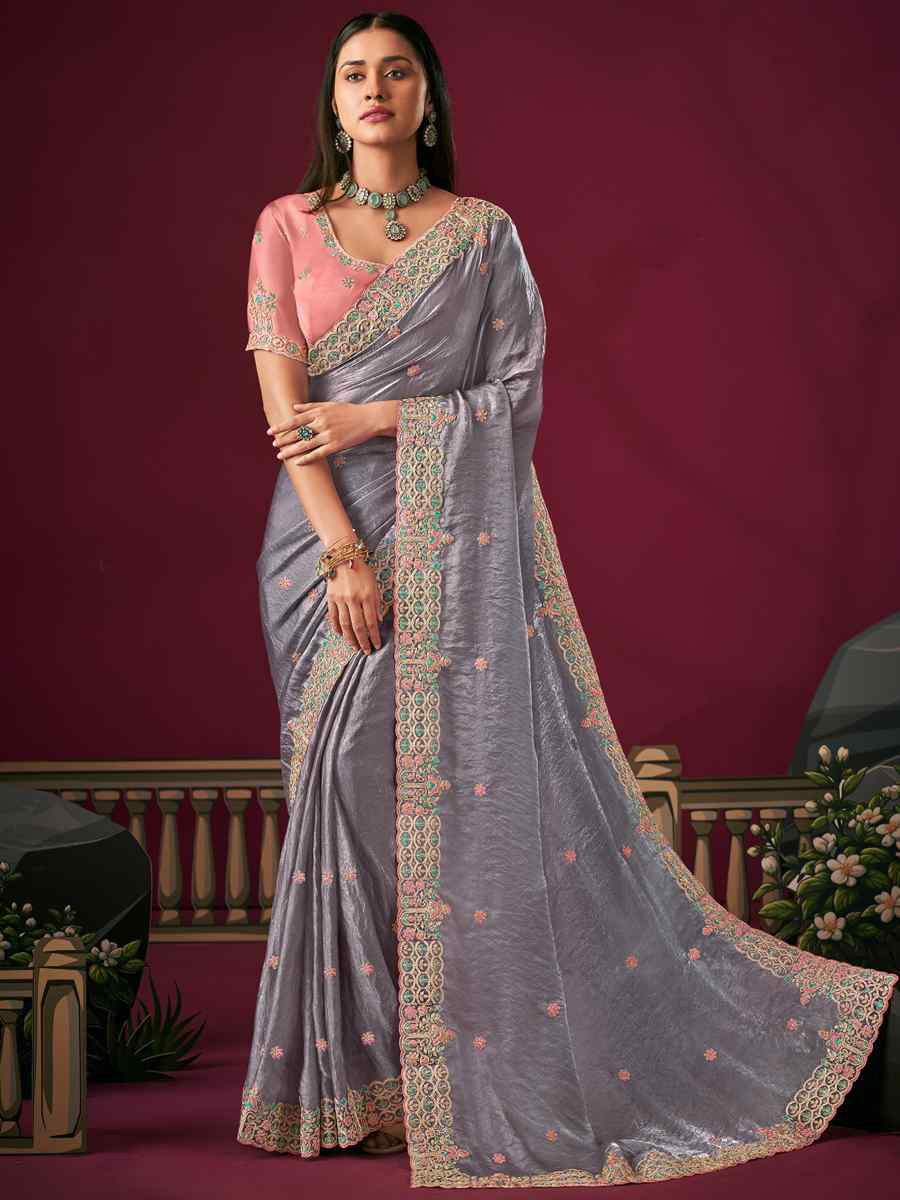Light Blue Silk Embroidery Traditional Bridal Reception Festival Wedding Fancy Heavy Border Saree