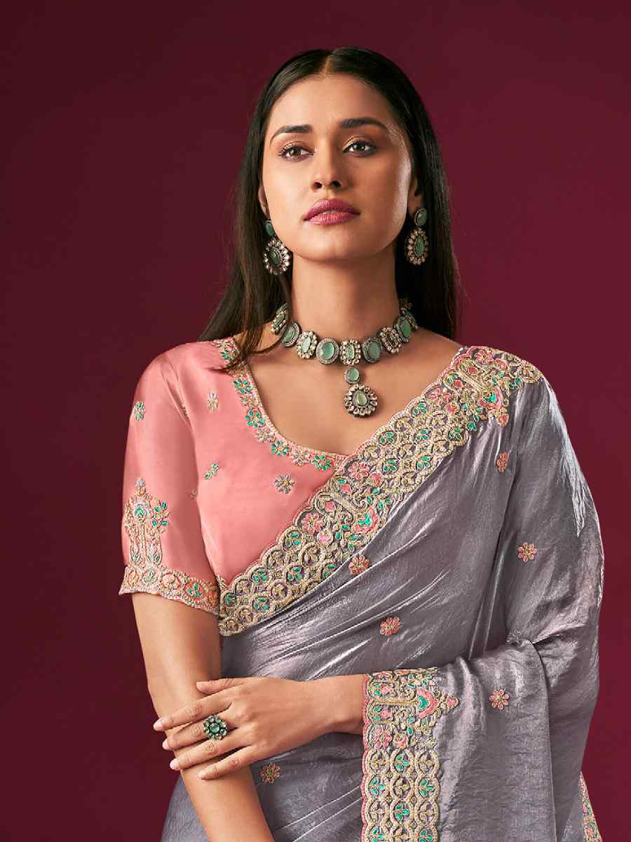 Light Blue Silk Embroidery Traditional Bridal Reception Festival Wedding Fancy Heavy Border Saree