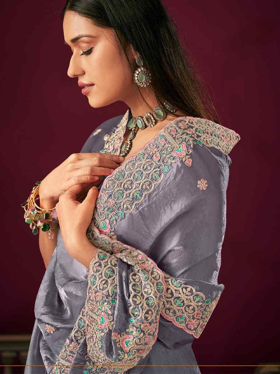 Light Blue Silk Embroidery Traditional Bridal Reception Festival Wedding Fancy Heavy Border Saree