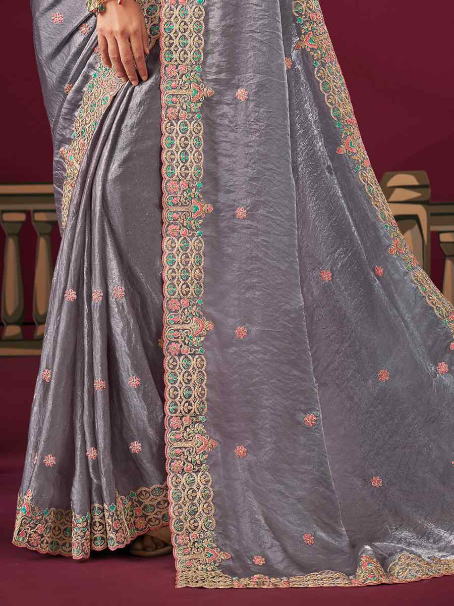 Light Blue Silk Embroidery Traditional Bridal Reception Festival Wedding Fancy Heavy Border Saree