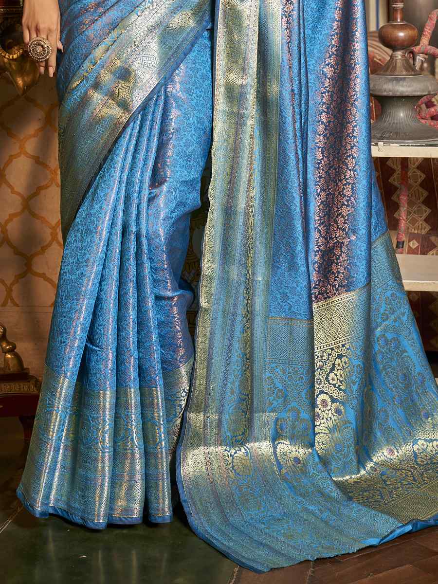 Light Blue Soft Kanjeevaram Handwoven Wedding Festival Heavy Border Saree