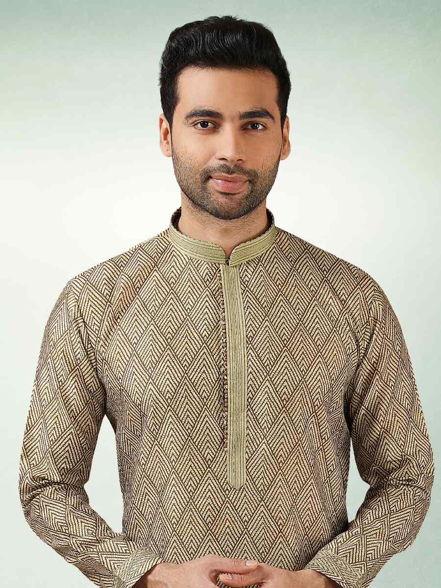 Light Brown Art Silk Printed Festival Kurta