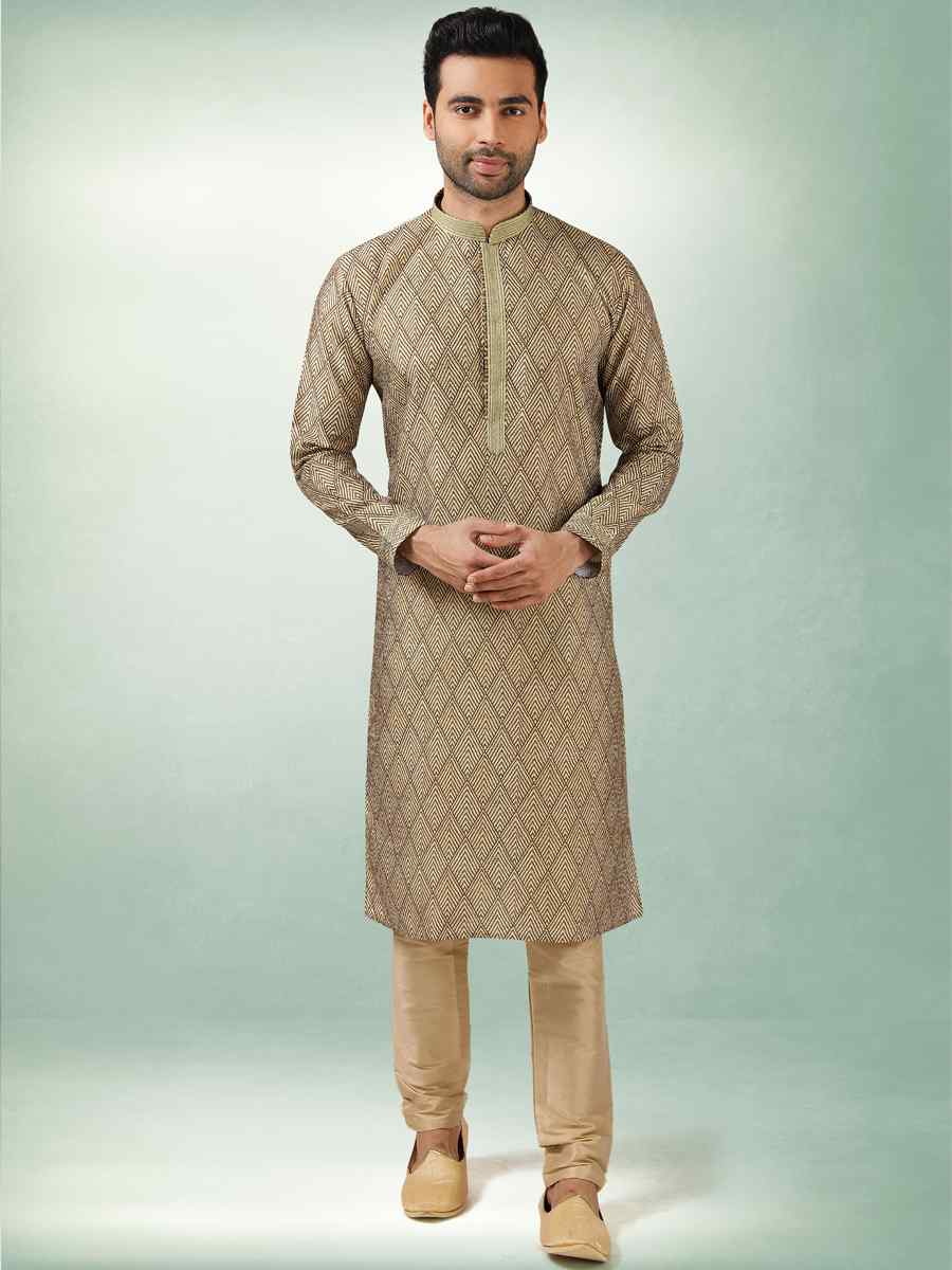 Light Brown Art Silk Printed Festival Kurta