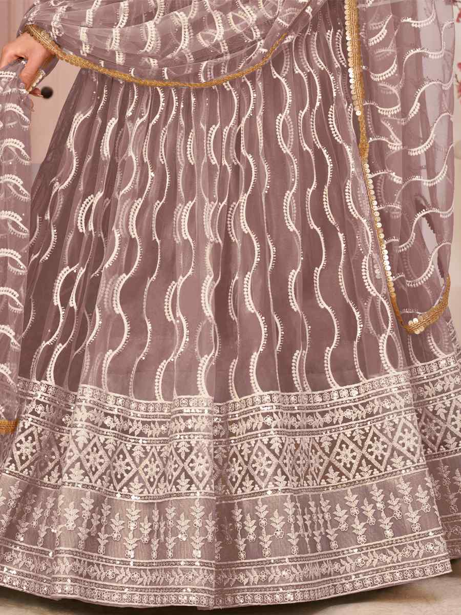 Light Brown Butterfly Net Embroidered Festival Wedding Heavy Border Lehenga Choli