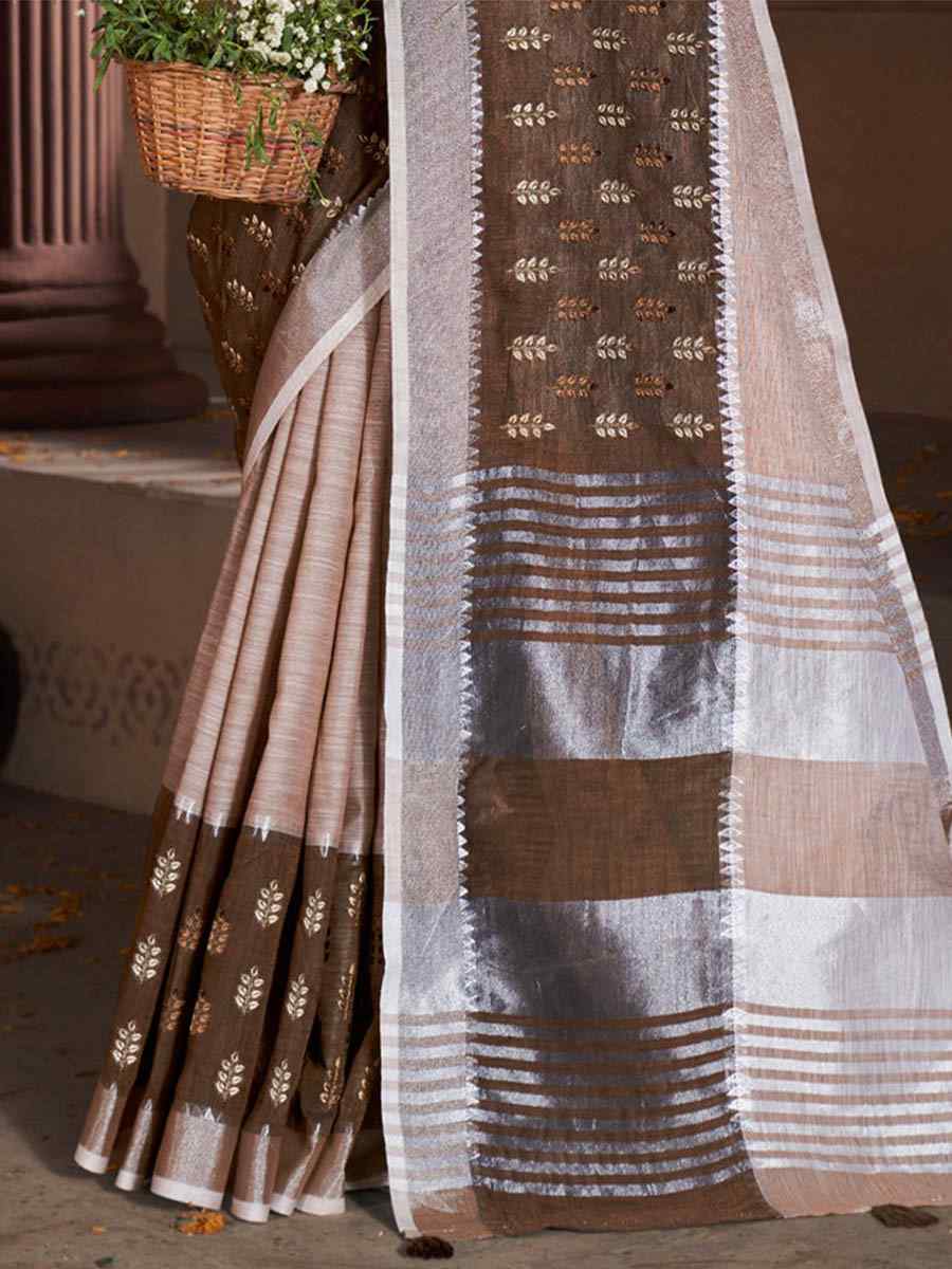 Light Brown Cotton Handwoven Casual Festival Heavy Border Saree