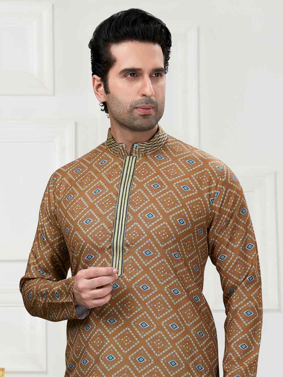 Light Brown Cotton Woven Festival Wedding Kurta