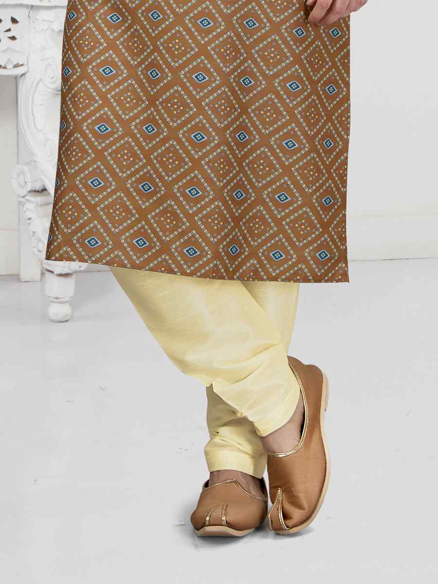 Light Brown Cotton Woven Festival Wedding Kurta