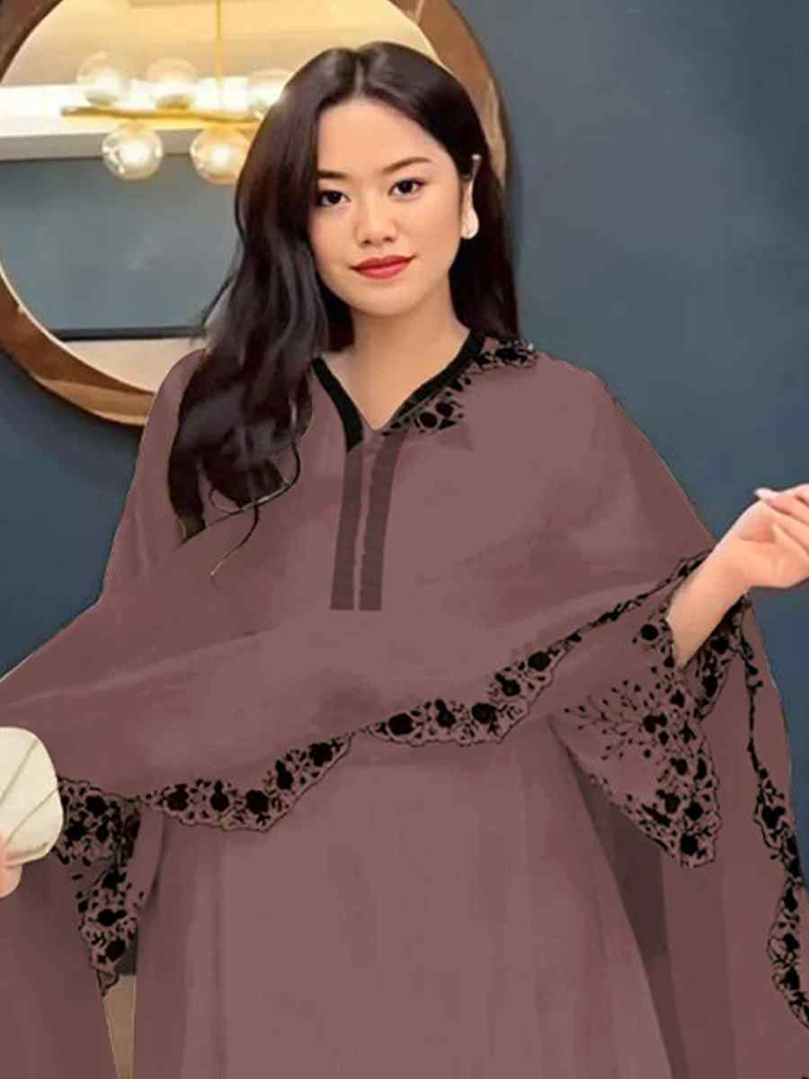 Light Brown Faux Georgette Embroidered Party Casual Ready Palazzo Pant Salwar Kameez