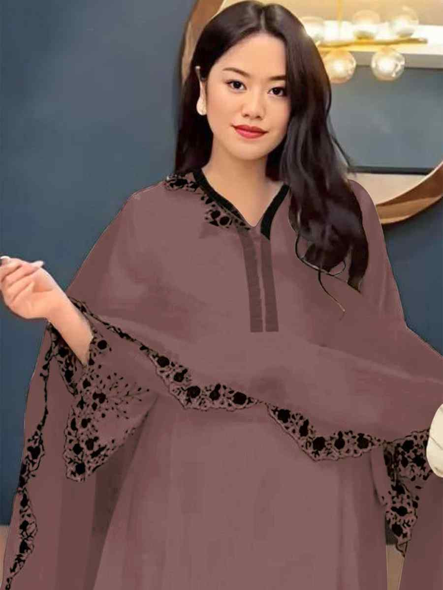 Light Brown Faux Georgette Embroidered Party Casual Ready Palazzo Pant Salwar Kameez