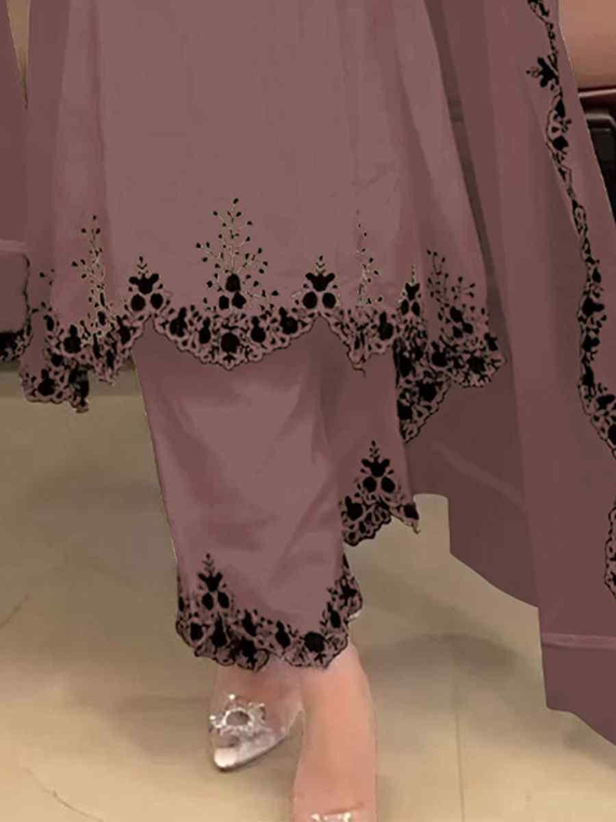 Light Brown Faux Georgette Embroidered Party Casual Ready Palazzo Pant Salwar Kameez