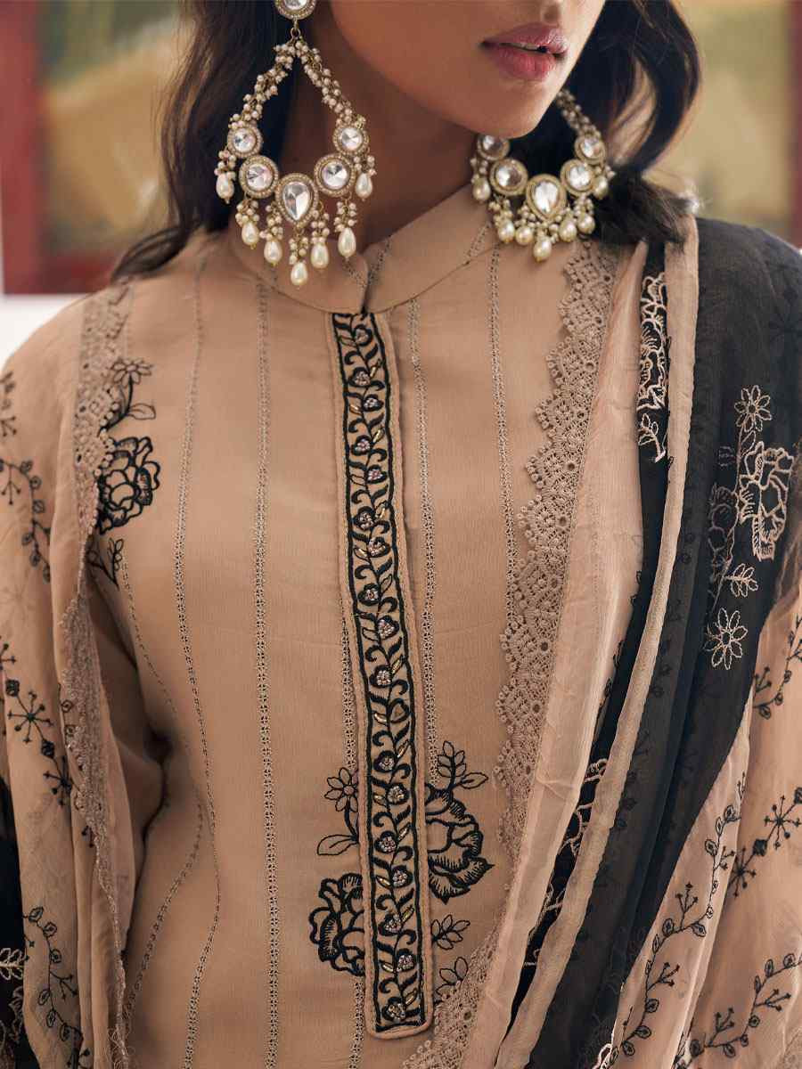 Light Brown Pure Organza Embroidery Party Wedding Festival Casual Ready Pant Salwar Kameez