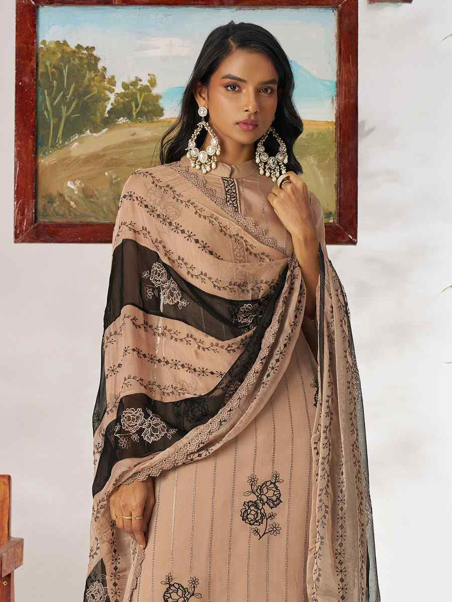 Light Brown Pure Organza Embroidery Party Wedding Festival Casual Ready Pant Salwar Kameez