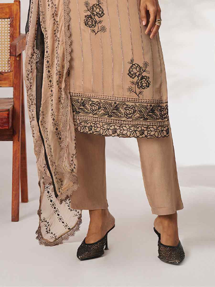Light Brown Pure Organza Embroidery Party Wedding Festival Casual Ready Pant Salwar Kameez