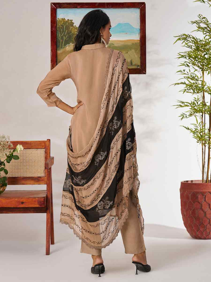 Light Brown Pure Organza Embroidery Party Wedding Festival Casual Ready Pant Salwar Kameez