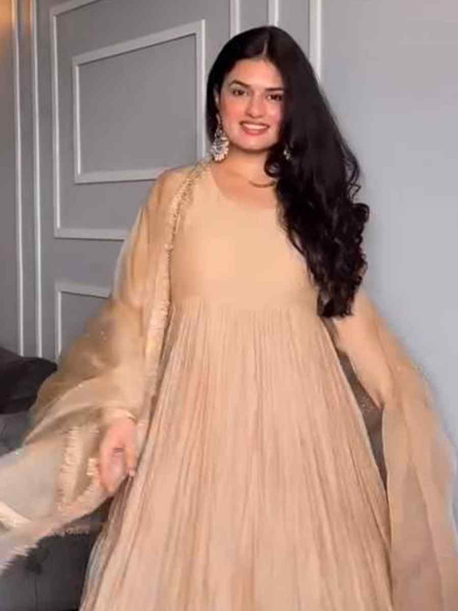 Light Brown Star Georgette Embroidered Festival Casual Ready Pakistani Salwar Kameez