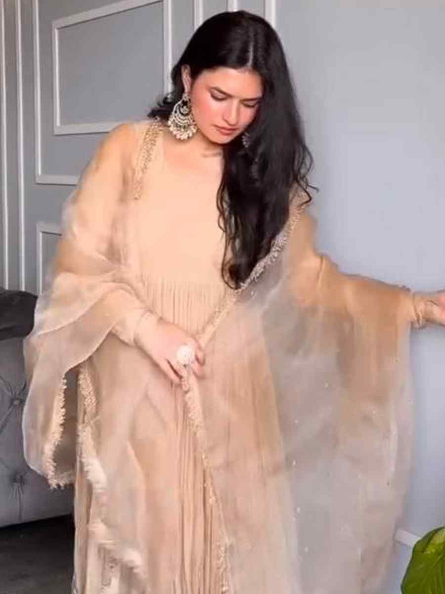 Light Brown Star Georgette Embroidered Festival Casual Ready Pakistani Salwar Kameez
