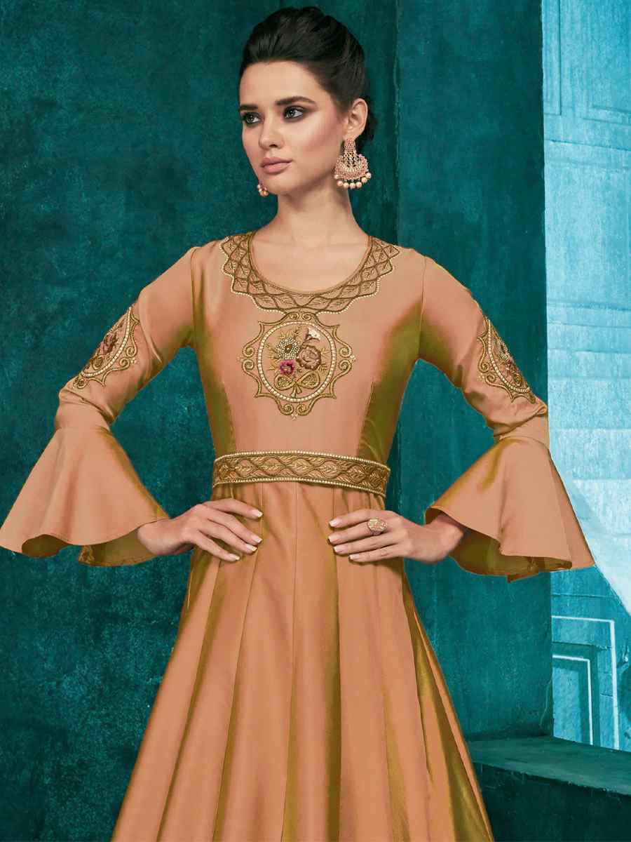 Light Brown Triva Silk Embroidered Party Festival Gown