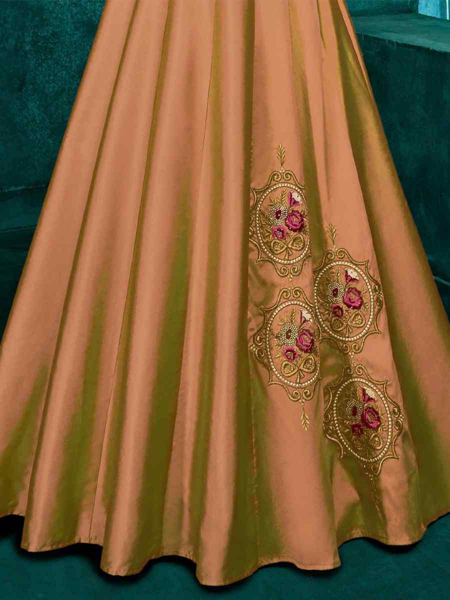 Light Brown Triva Silk Embroidered Party Festival Gown