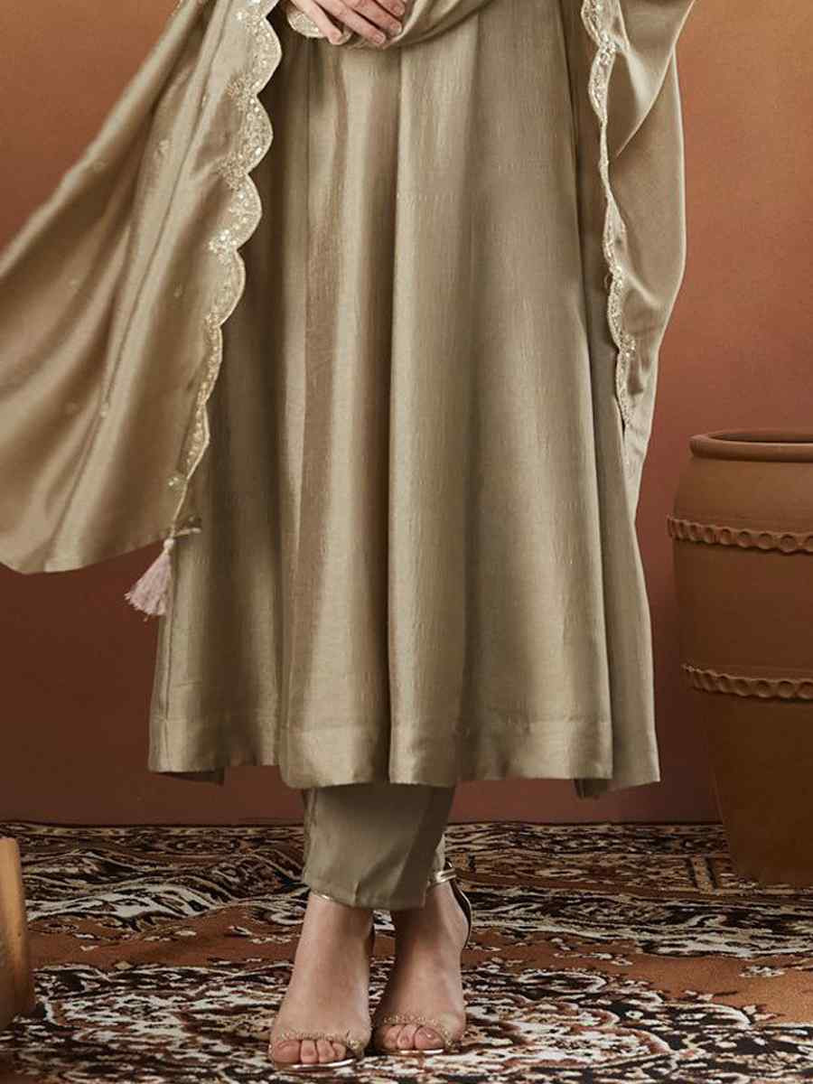 Light Brown Vichitra Silk Embroidery Party Wedding Festival Casual Ready Anarkali Pant Salwar Kameez