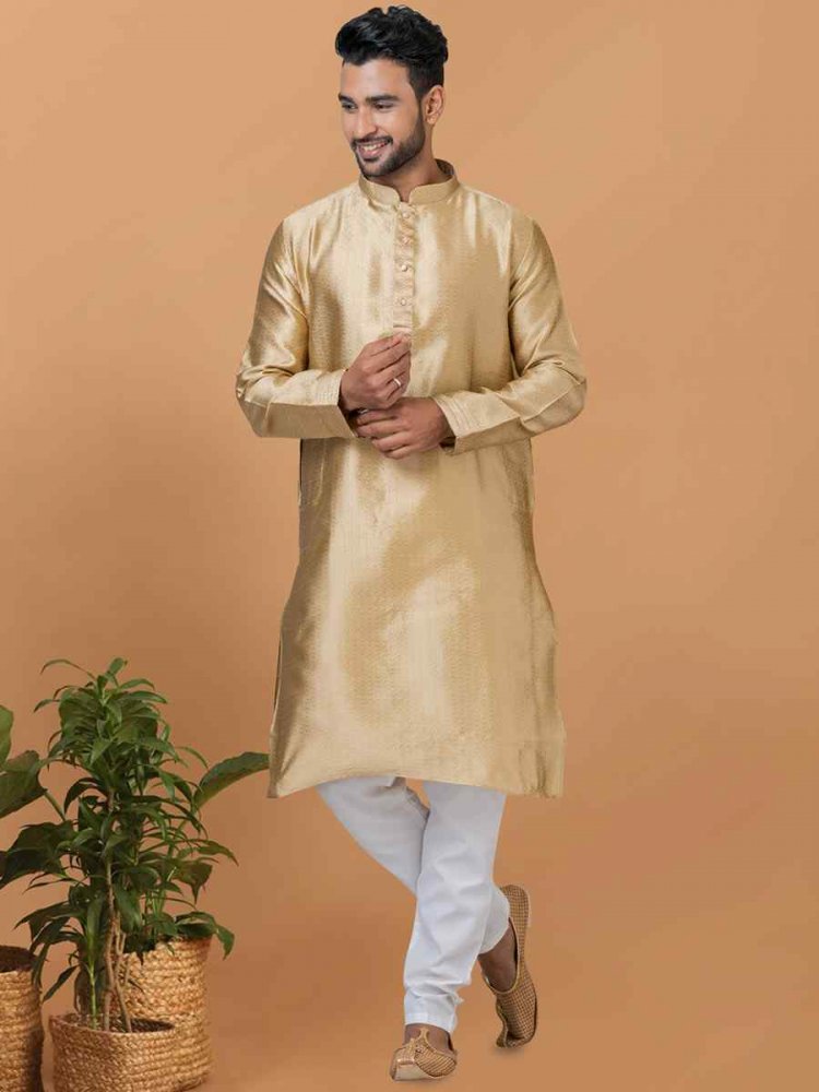 Light Chiku Silk Woven Festival Wedding Sherwani