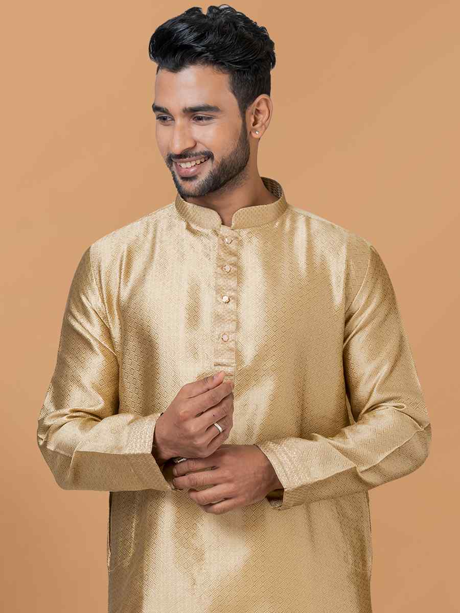 Light Chiku Silk Woven Festival Wedding Sherwani