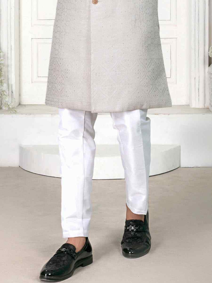 Light Cream Jacquard Embroidered Wedding Groom Sherwani