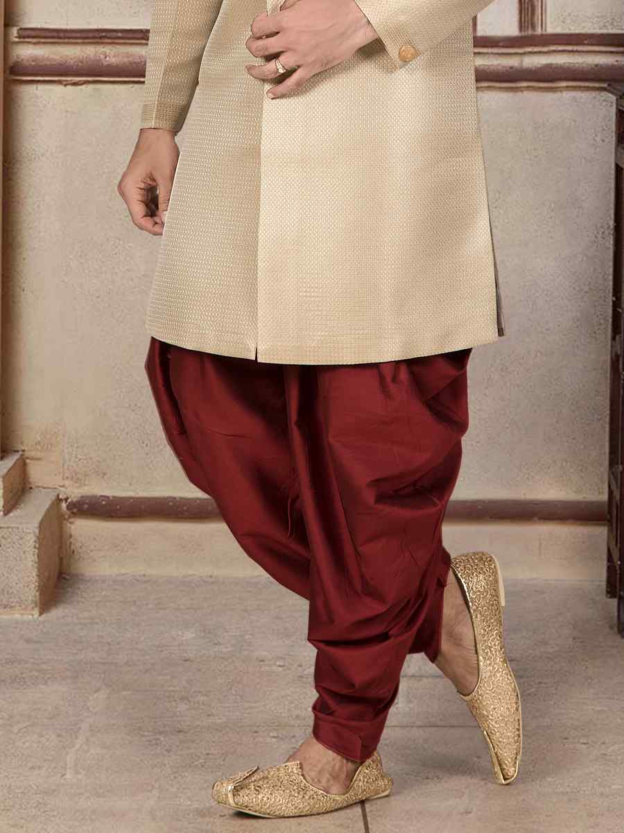 Light Gold Brocade Woven Festival Wedding Sherwani Kurta