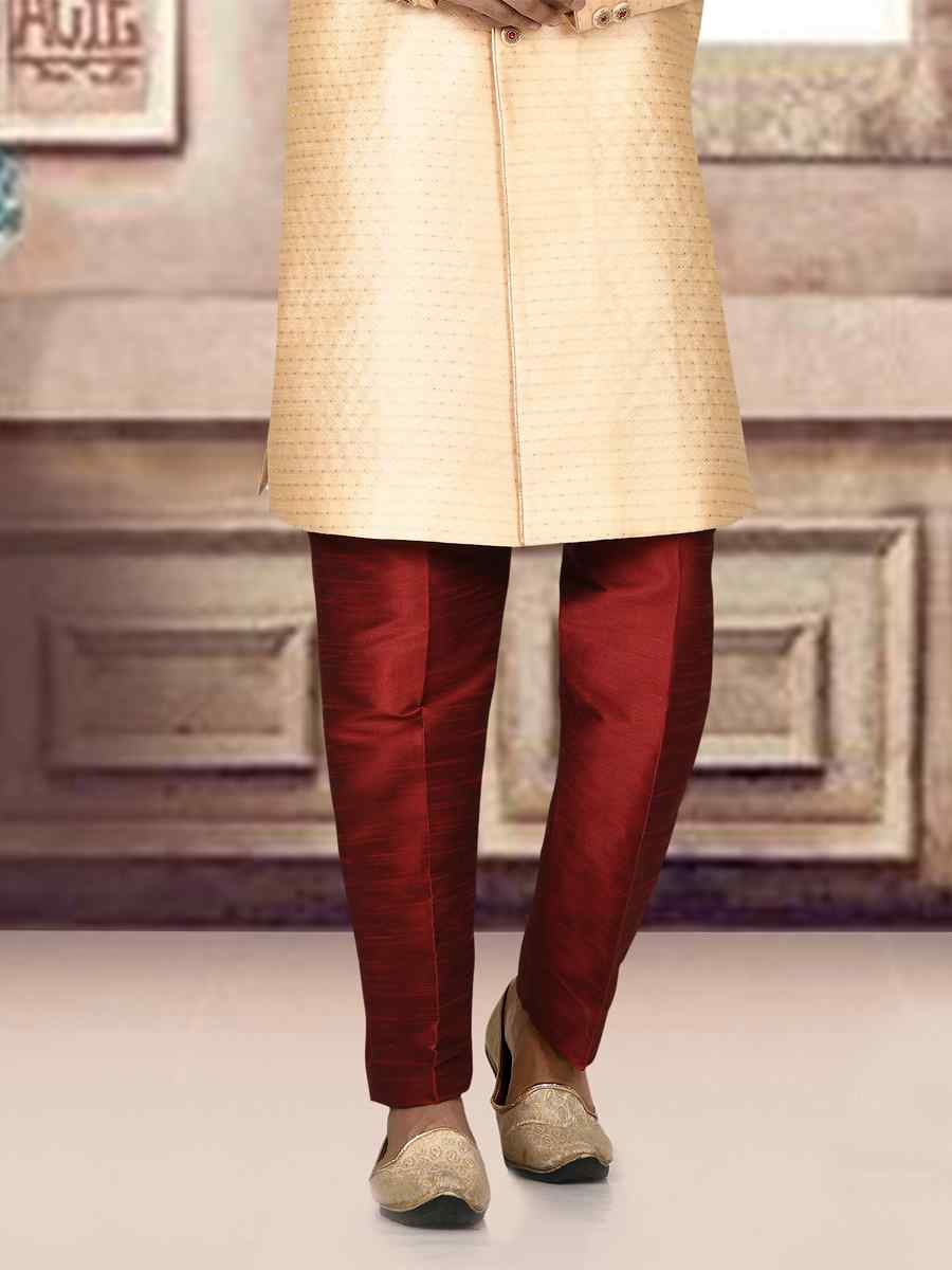 Light Gold Jacquard Embroidered Groom Wedding Sherwani