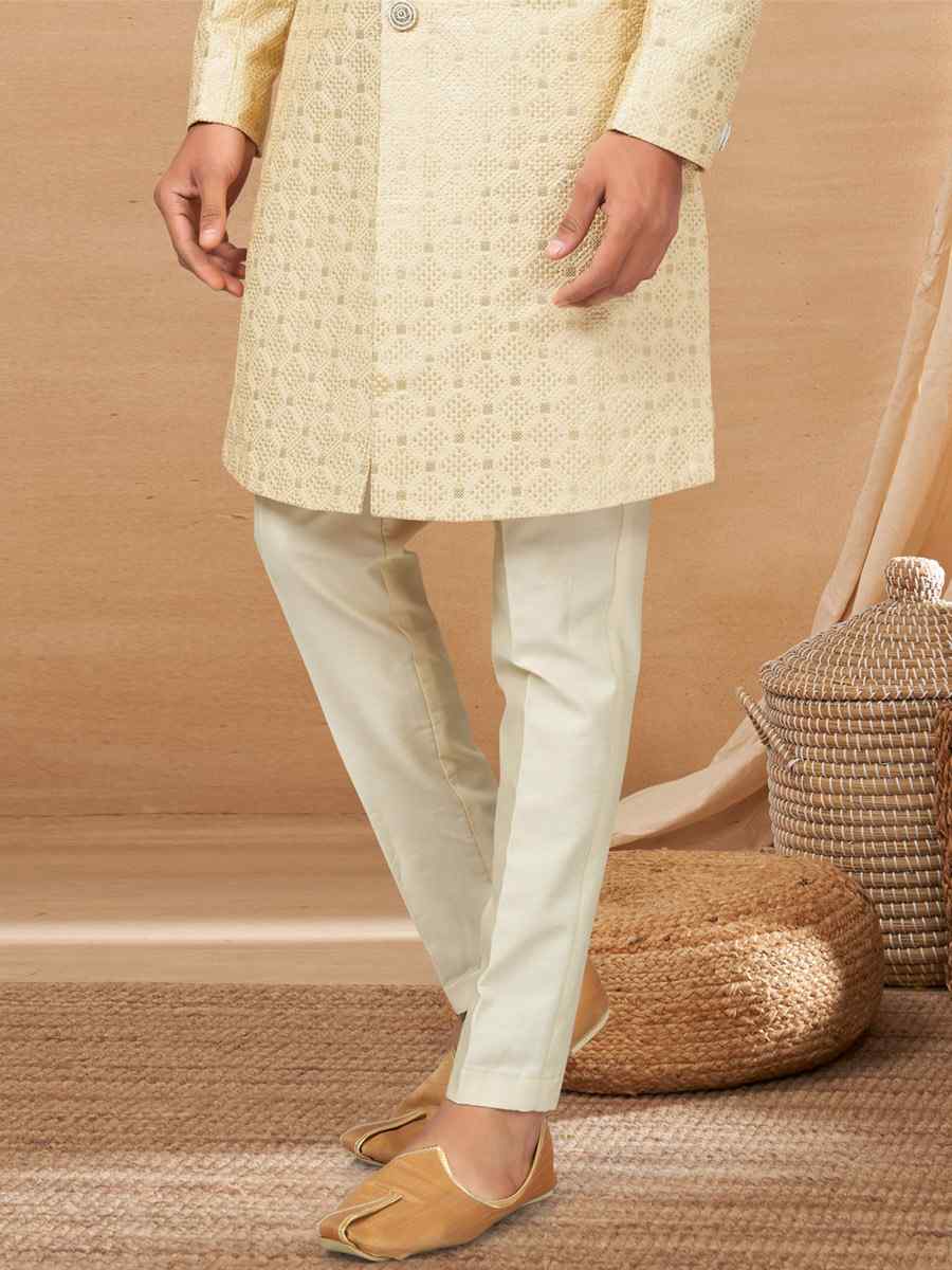 Light Gold Poly Styrene Woven Festival Wedding Sherwani