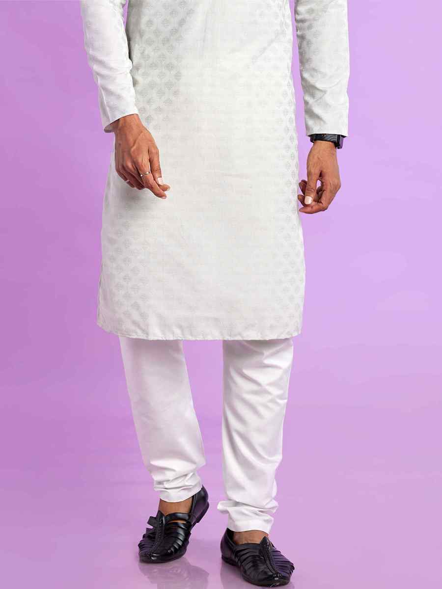 Light Gray Jacquard Art Soft Silk Printed Festival Casual Kurta