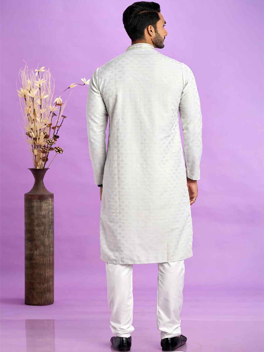 Light Gray Jacquard Art Soft Silk Printed Festival Casual Kurta